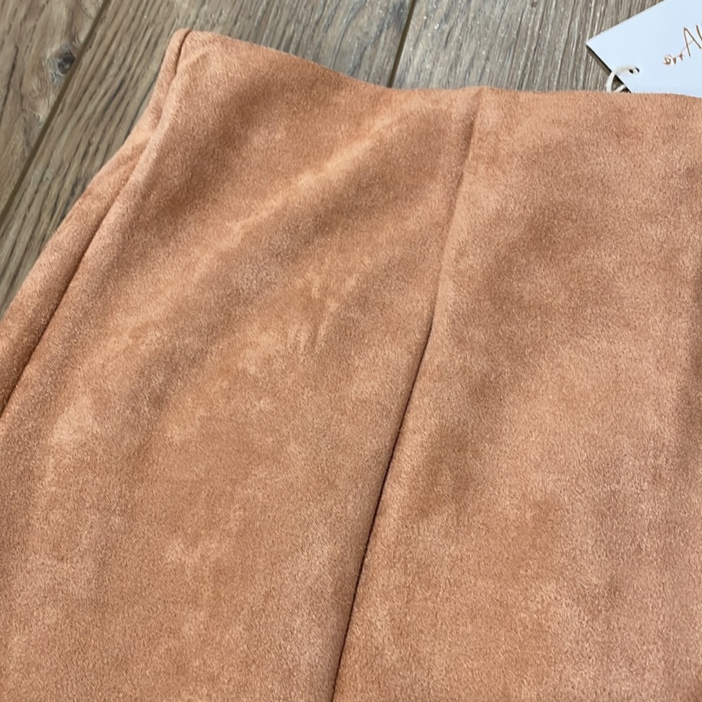Pink lily tan faux suede midi skirt - Picture 2 of 7